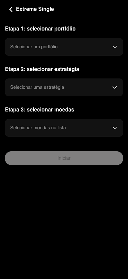 A página de configuração da Extreme com suas três etapas