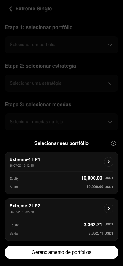 Lista de portfólios com Equity e Saldo