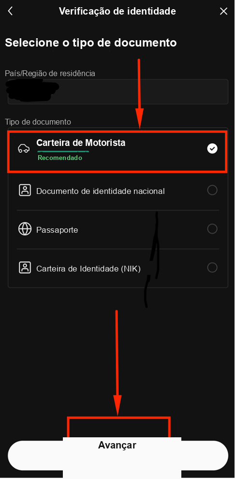 Select ID card type for OKX KYC