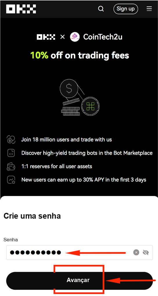 Create password for OKX account