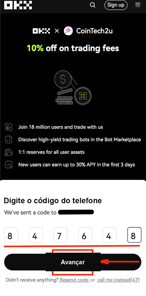 OKX registration screenshot Step 5: enter SMS verification code for OKX