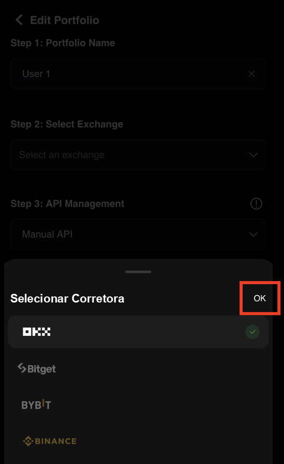 Confirm OKX exchange selection