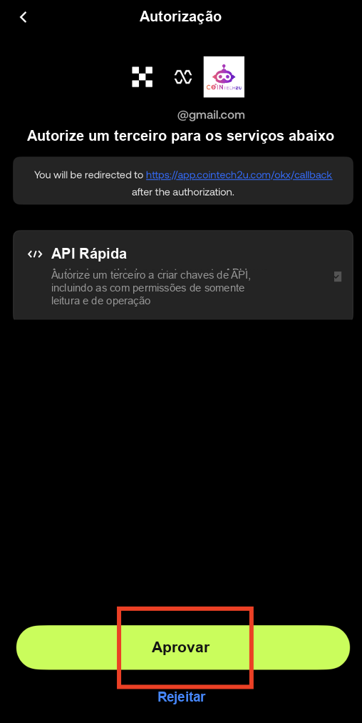 Approve CoinTech2u Fast API connection in OKX