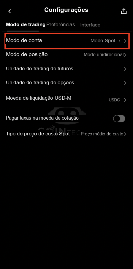 Tap Account mode in OKX settings