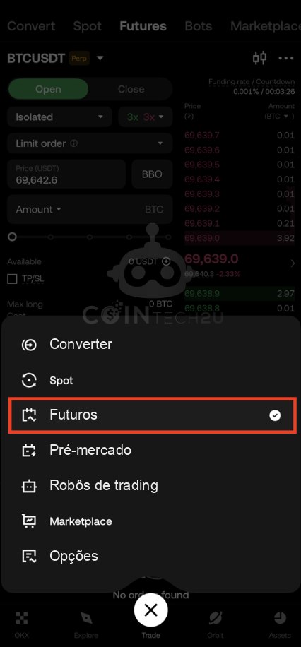 Select Futures in OKX trading view