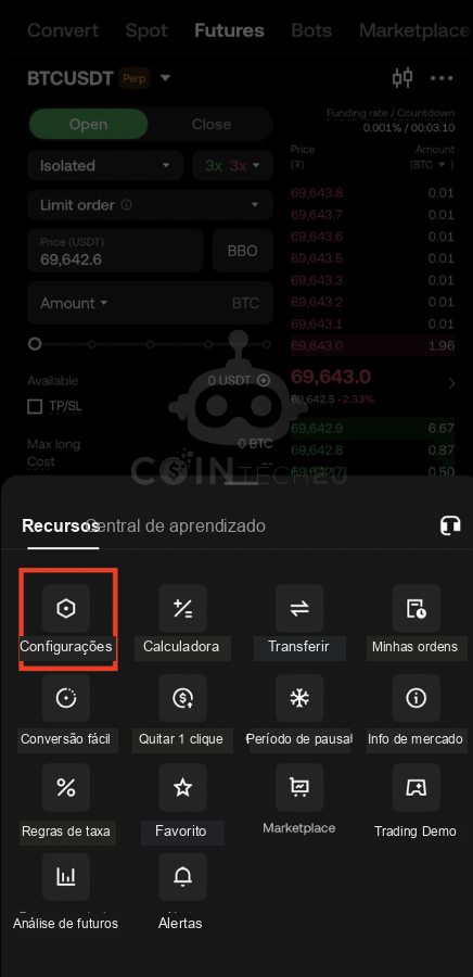 Tap Settings in OKX options menu