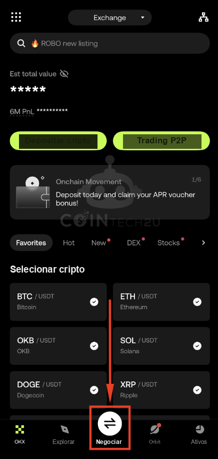 Tap Trade in OKX bottom menu