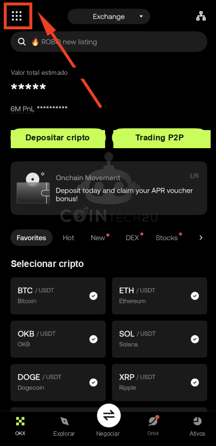 Tap Menu icon on OKX homepage