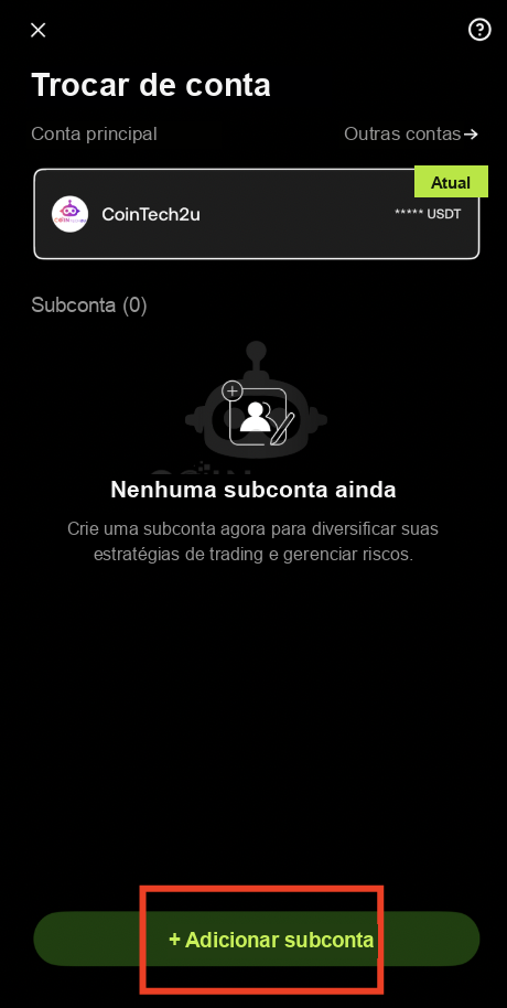 Add sub-account button in OKX