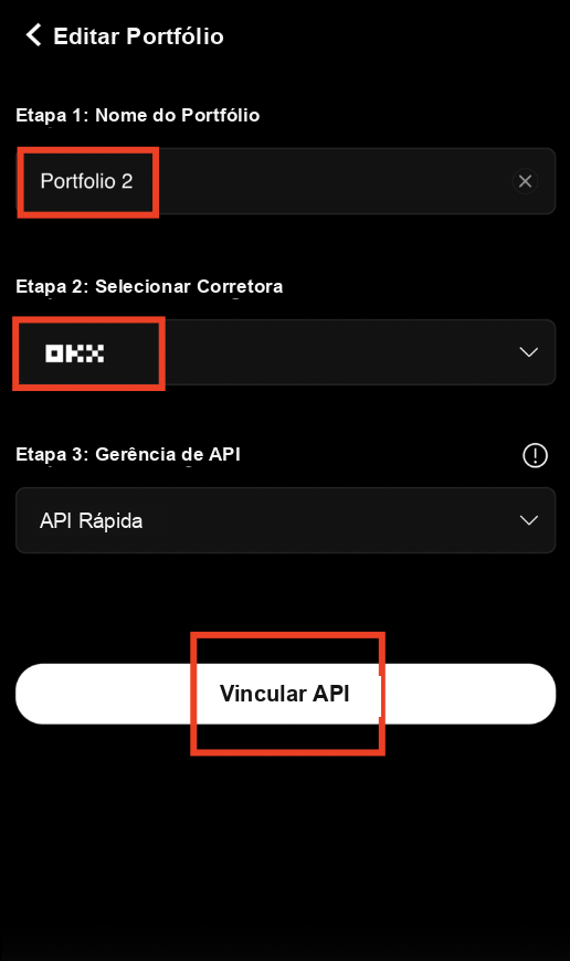 Configure portfolio name and select OKX
