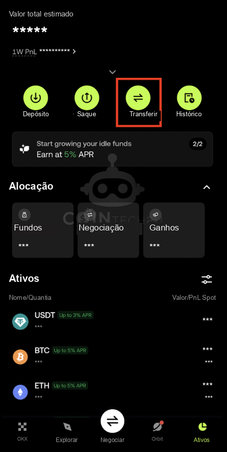 Tap Transfer button in OKX Assets
