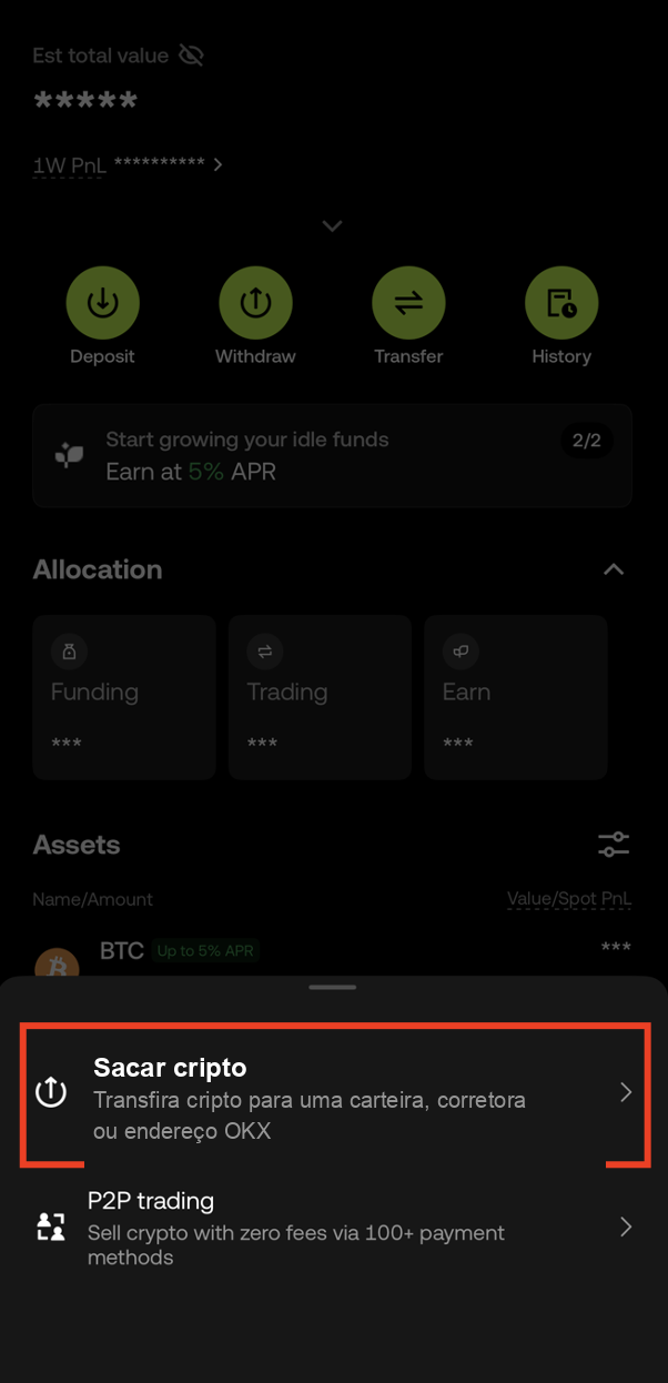 Select Withdraw crypto option in OKX