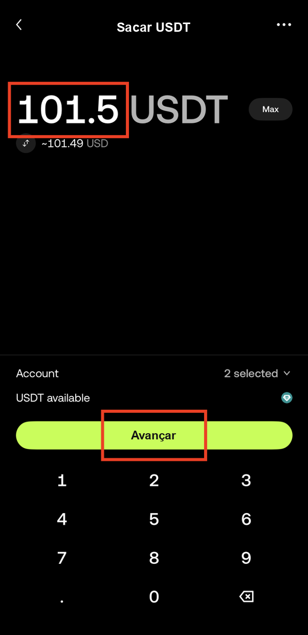 Enter USDT amount for withdrawal