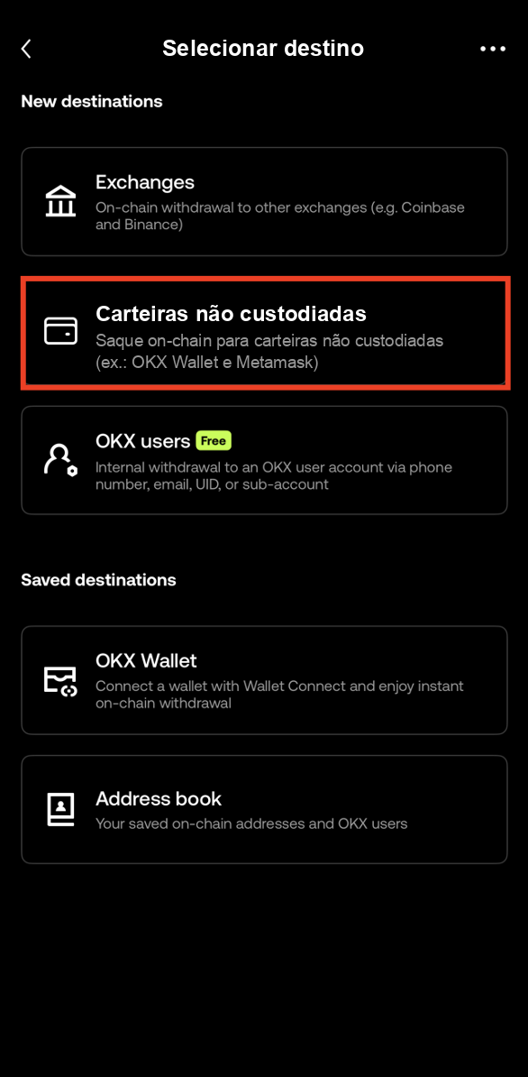 Select Unhosted wallets in OKX withdrawal