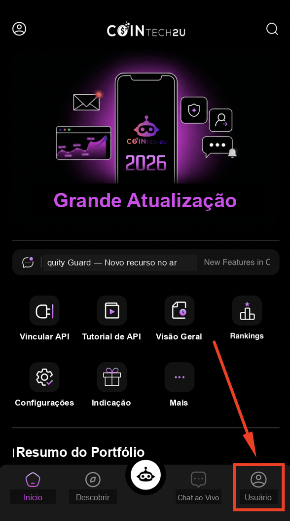 Tap User in CoinTech2u bottom menu