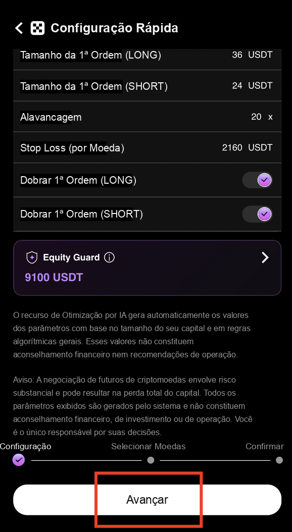 Confirm Equity Guard settings and tap Next
