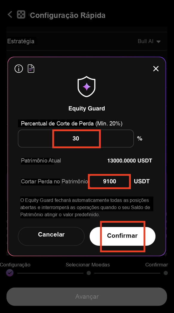 Set Equity Guard loss tolerance in CoinTech2u