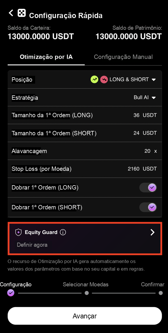 Review AI configuration and tap Equity Guard