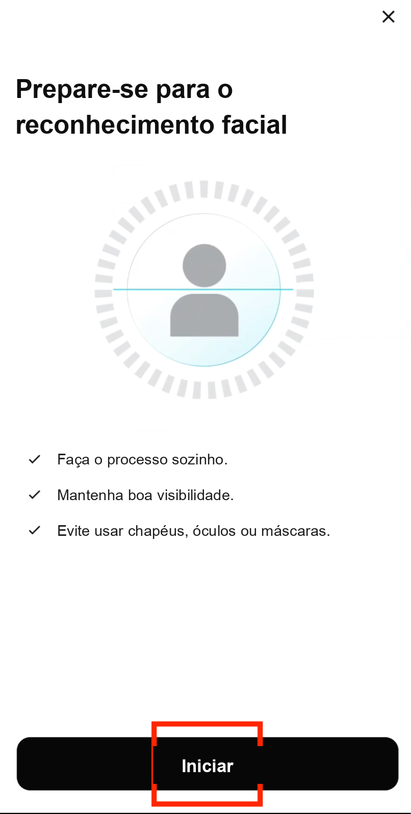 Start facial verification scan on Bitget