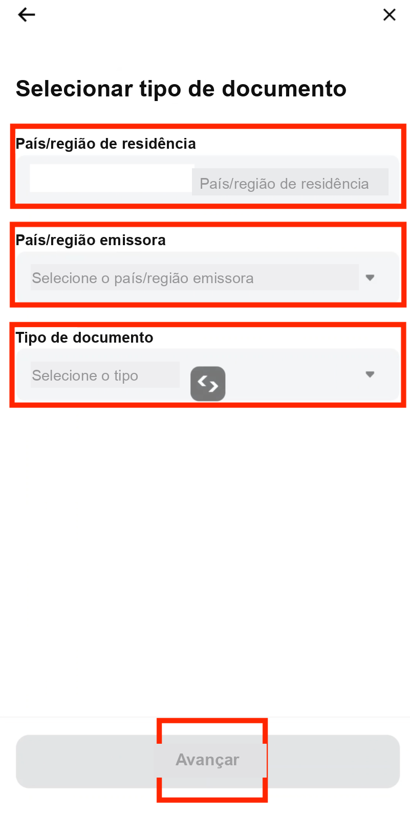 Select country and ID type for Bitget KYC