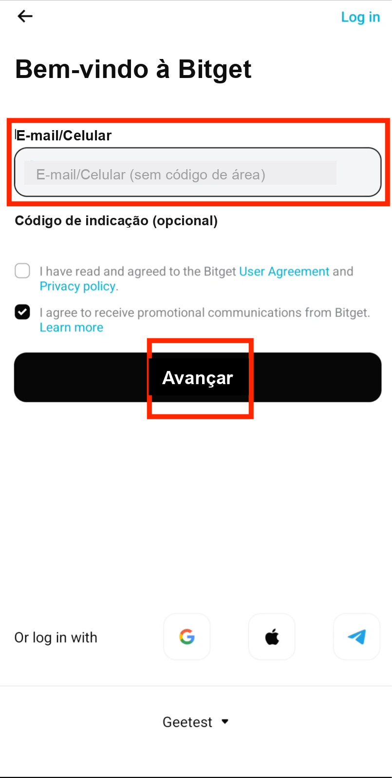 Enter email to log in to Bitget app