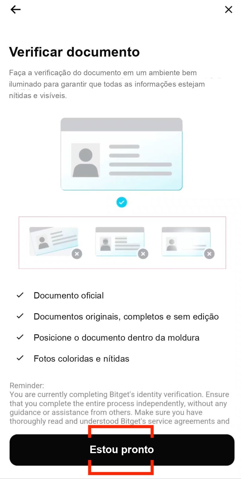 Upload ID card photos for Bitget KYC verification