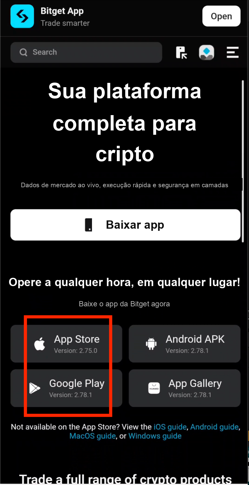 Bitget registration screenshot Step 4: choose iOS or Android to download Bitget app