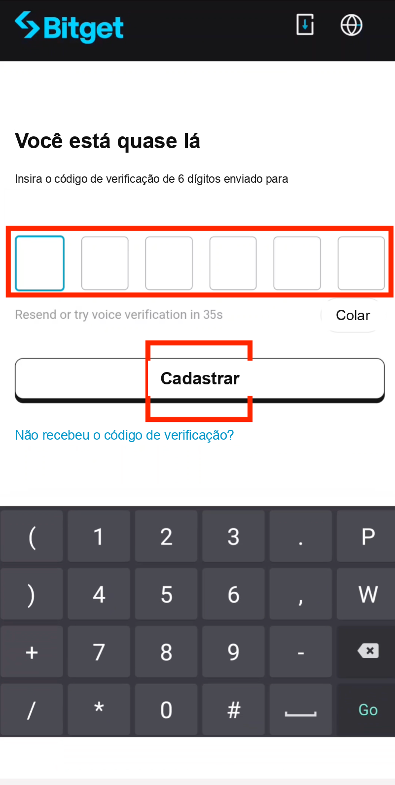 Bitget registration screenshot Step 3: enter email verification code to complete Bitget registration