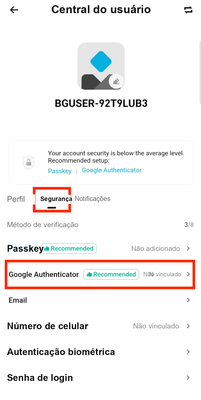 Tap Security then Google Authenticator in Bitget settings