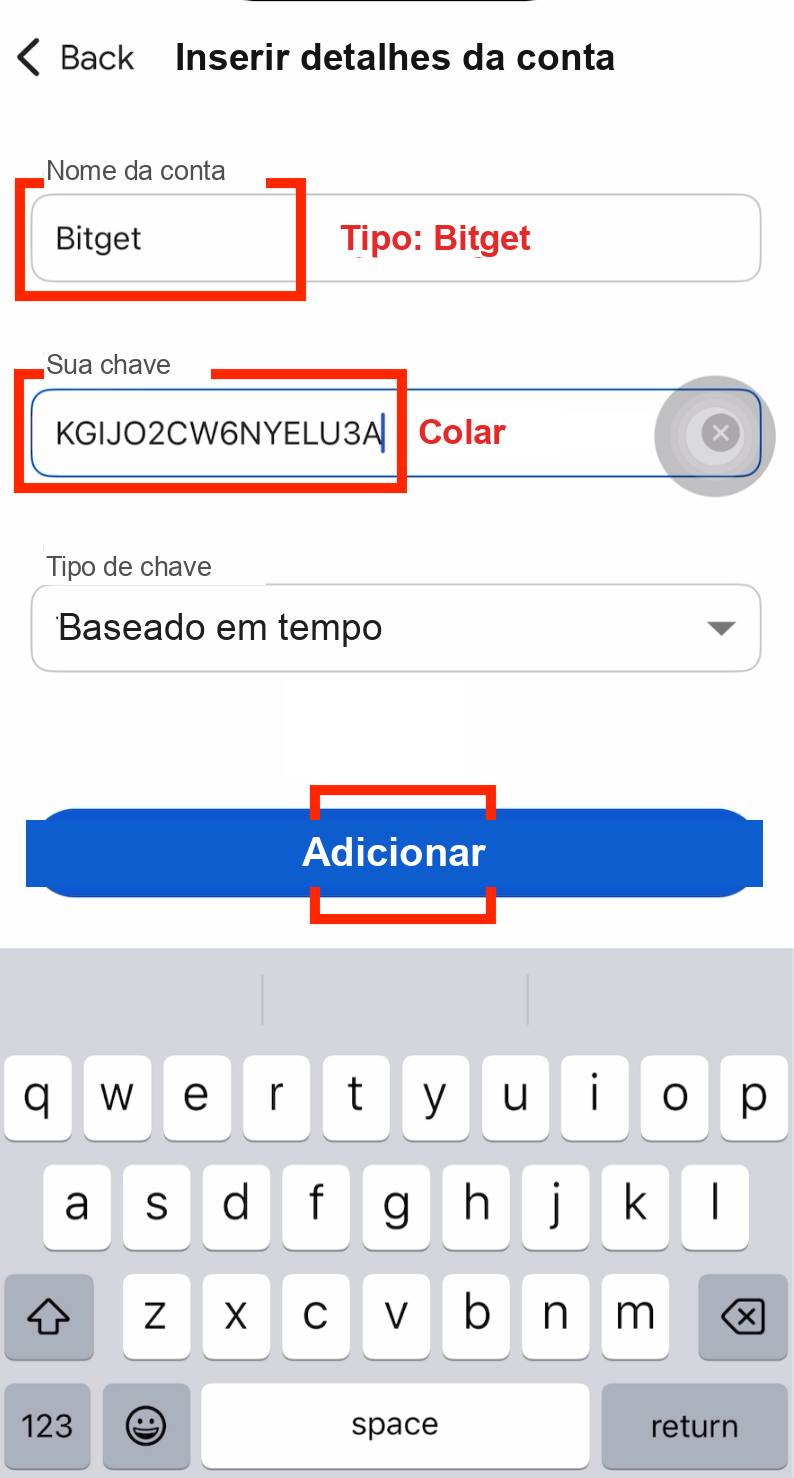 Enter Bitget as account name and paste secret key