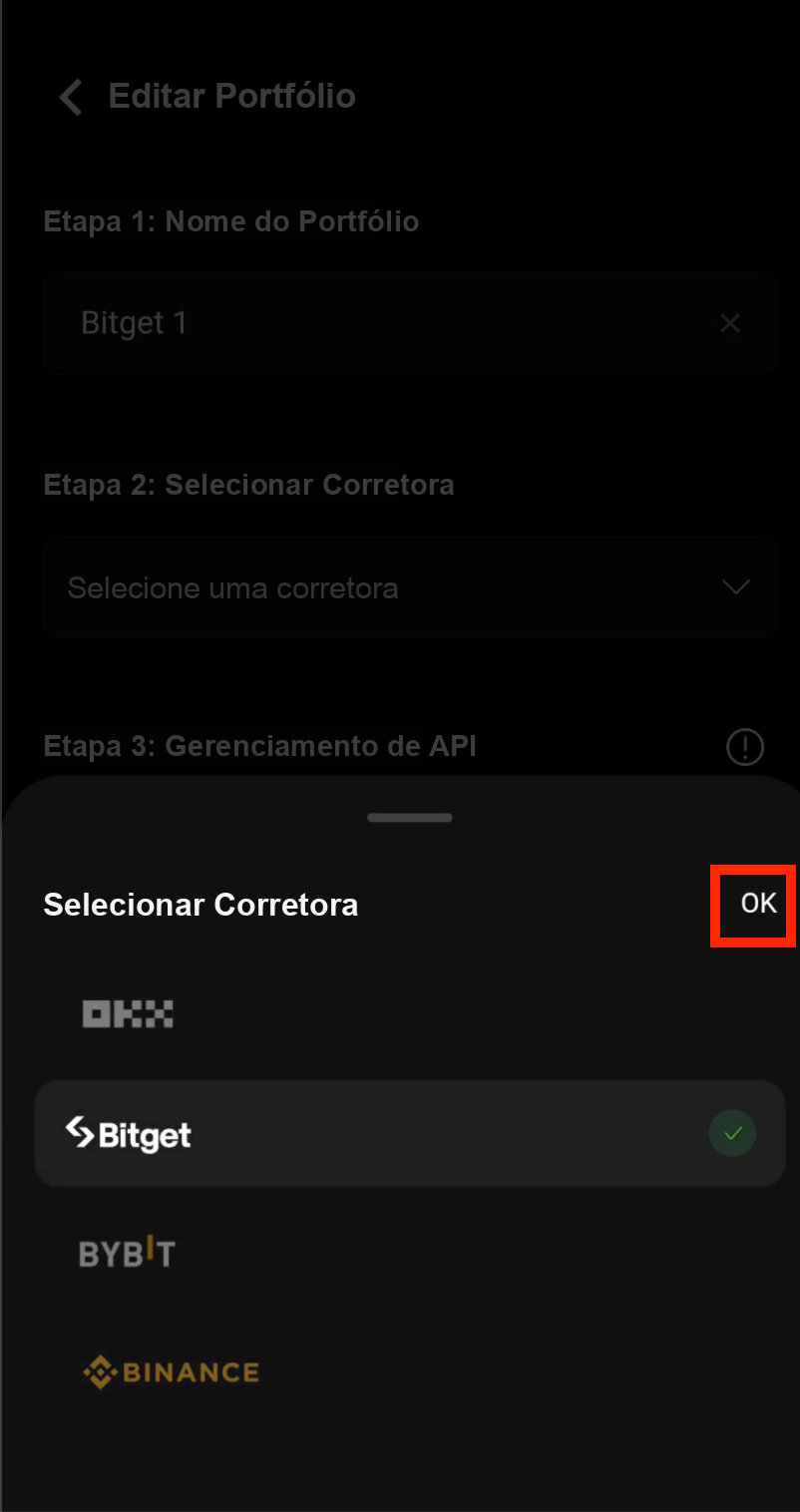 Confirm Bitget exchange selection