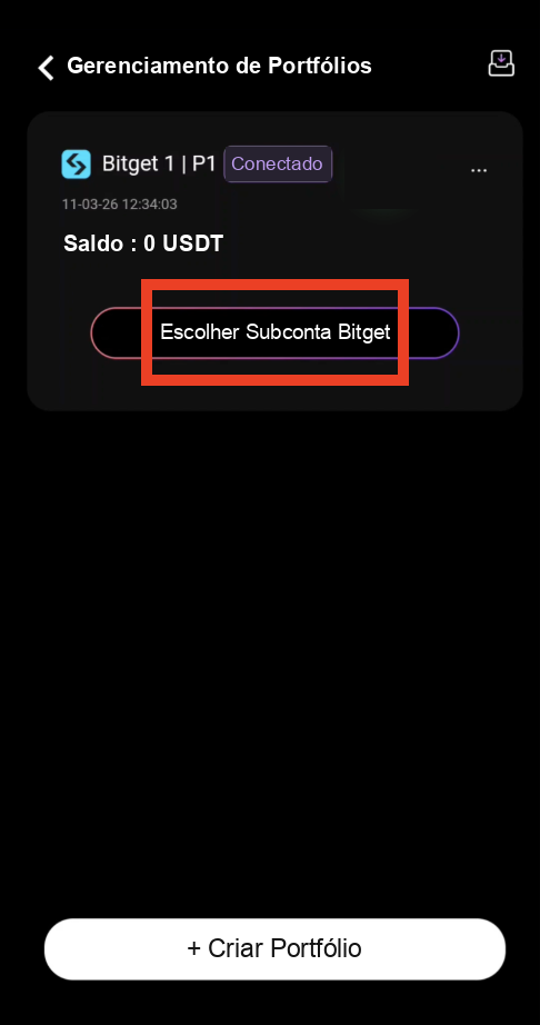 Escolher Subconta Bitget para transferência de fundos