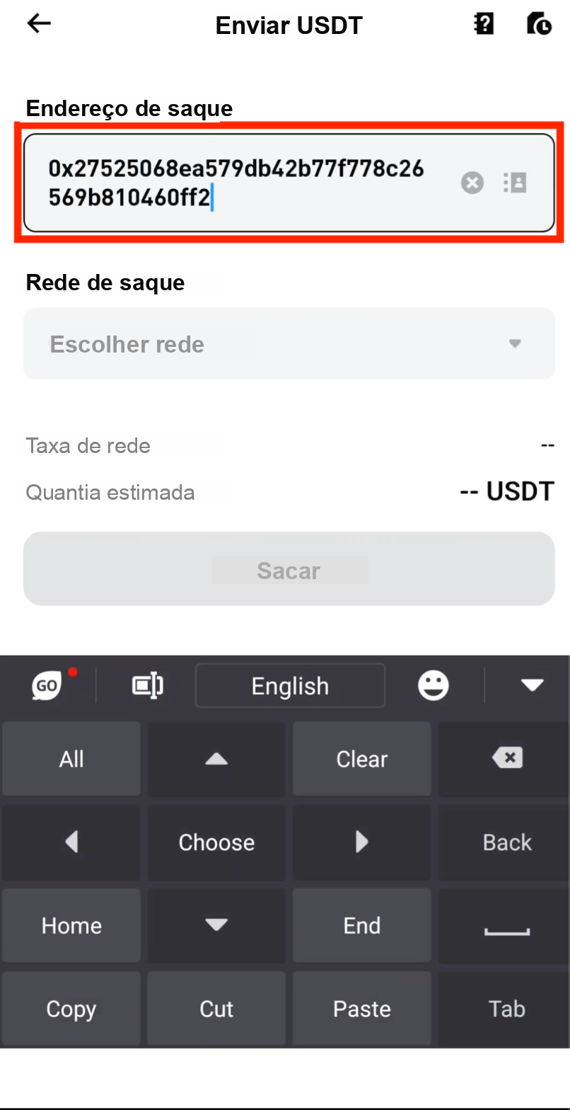 Cole o endereço de depósito CoinTech2u no saque da Bitget
