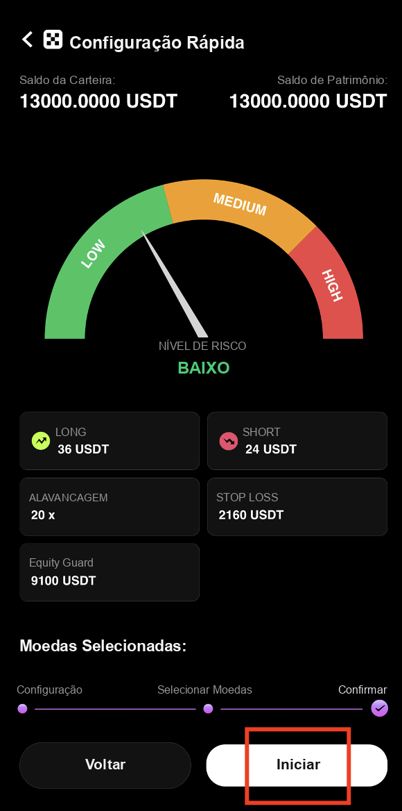 Clique em Iniciar para ativar o trading com IA na CoinTech2u
