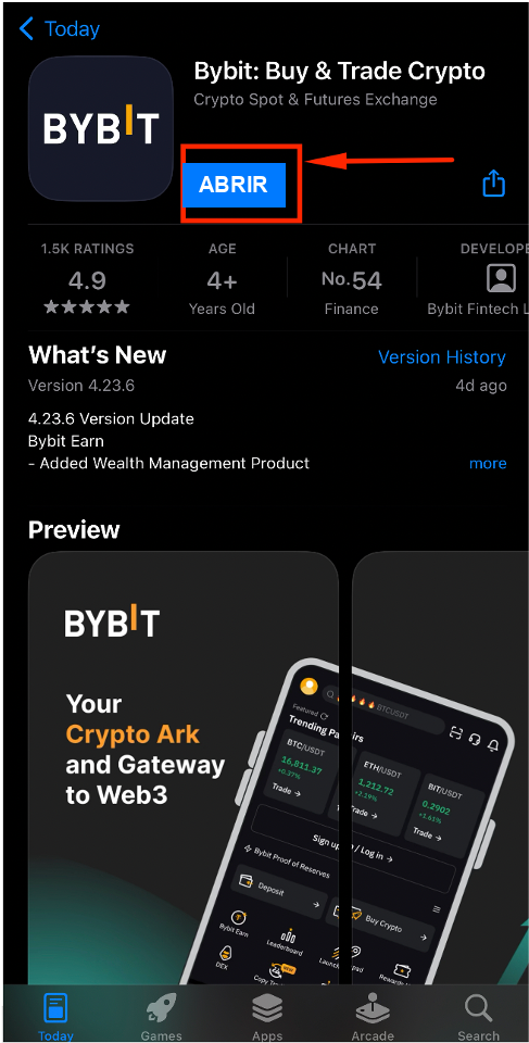 Captura de tela do cadastro na Bybit Passo 5: abrir o app da Bybit no seu smartphone