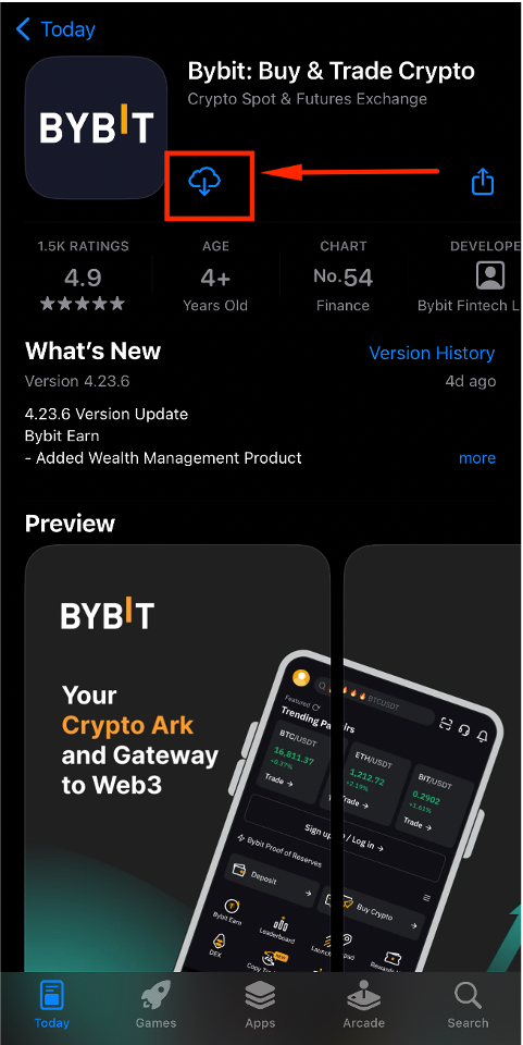 Captura de tela do cadastro na Bybit Passo 4: baixar o app da Bybit na App Store ou Google Play