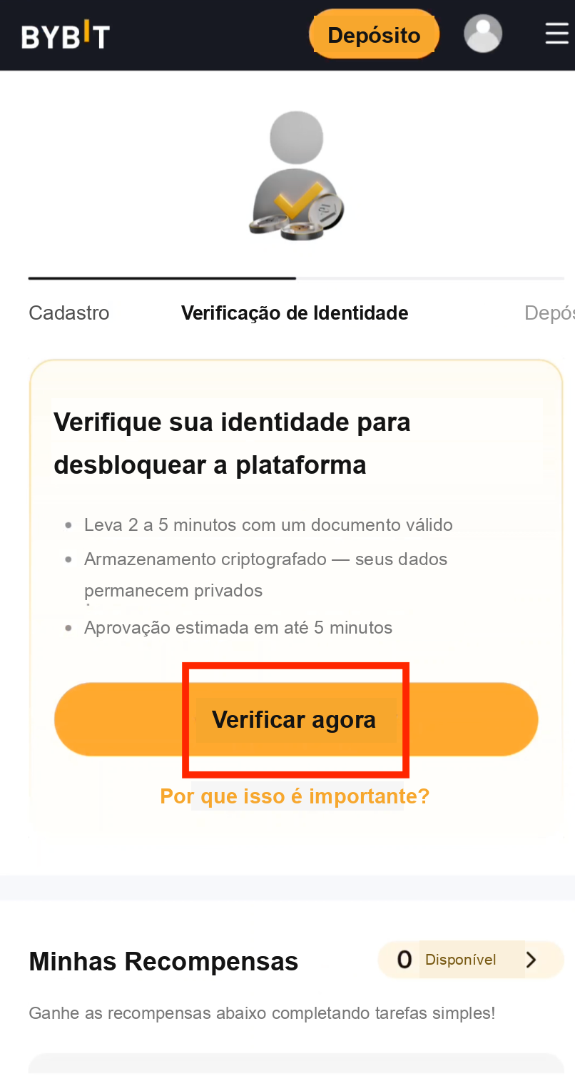 Botão Verificar agora da Bybit