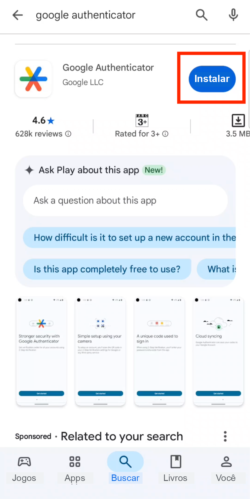 Baixar o aplicativo Google Authenticator