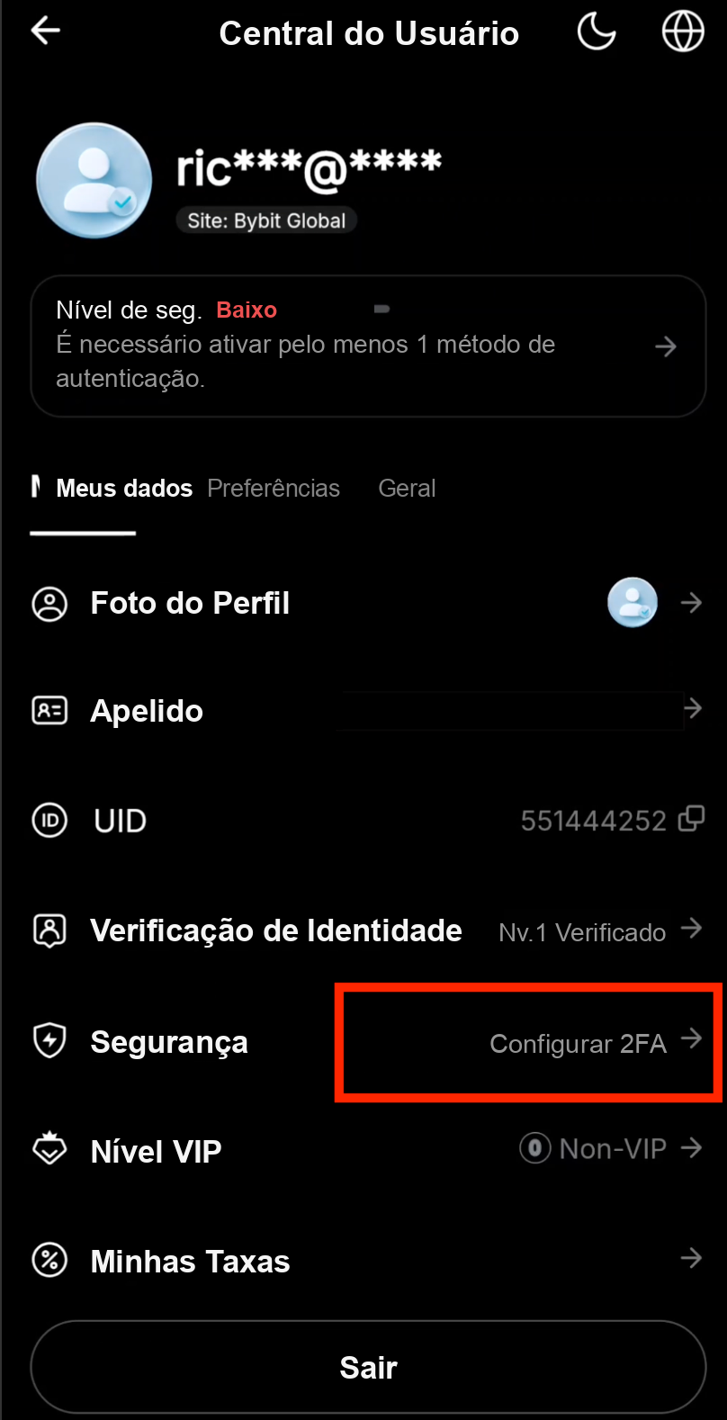 Configurações de segurança da Bybit
