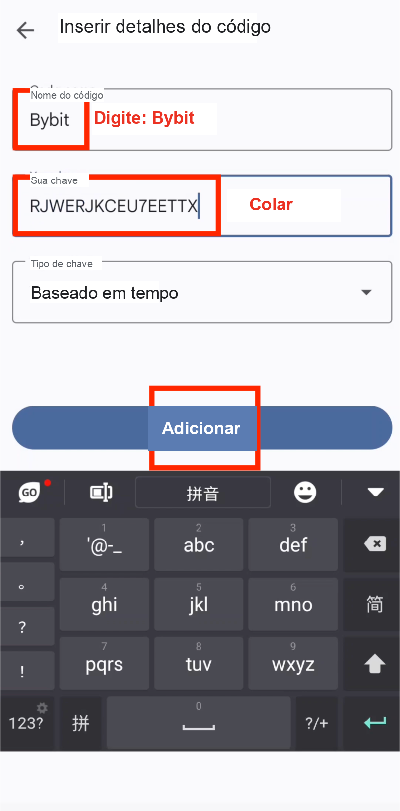 Adicionar conta Bybit ao Google Authenticator