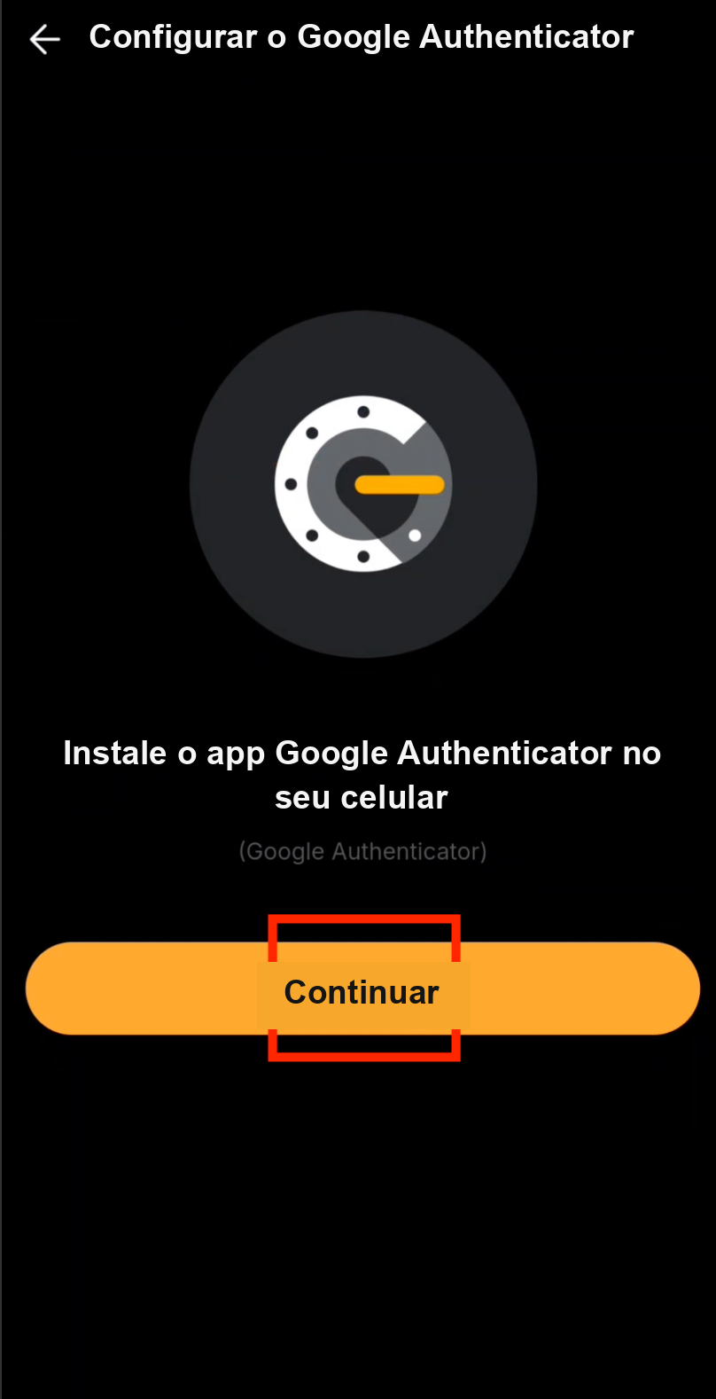 Continuar a configuração do 2FA na Bybit