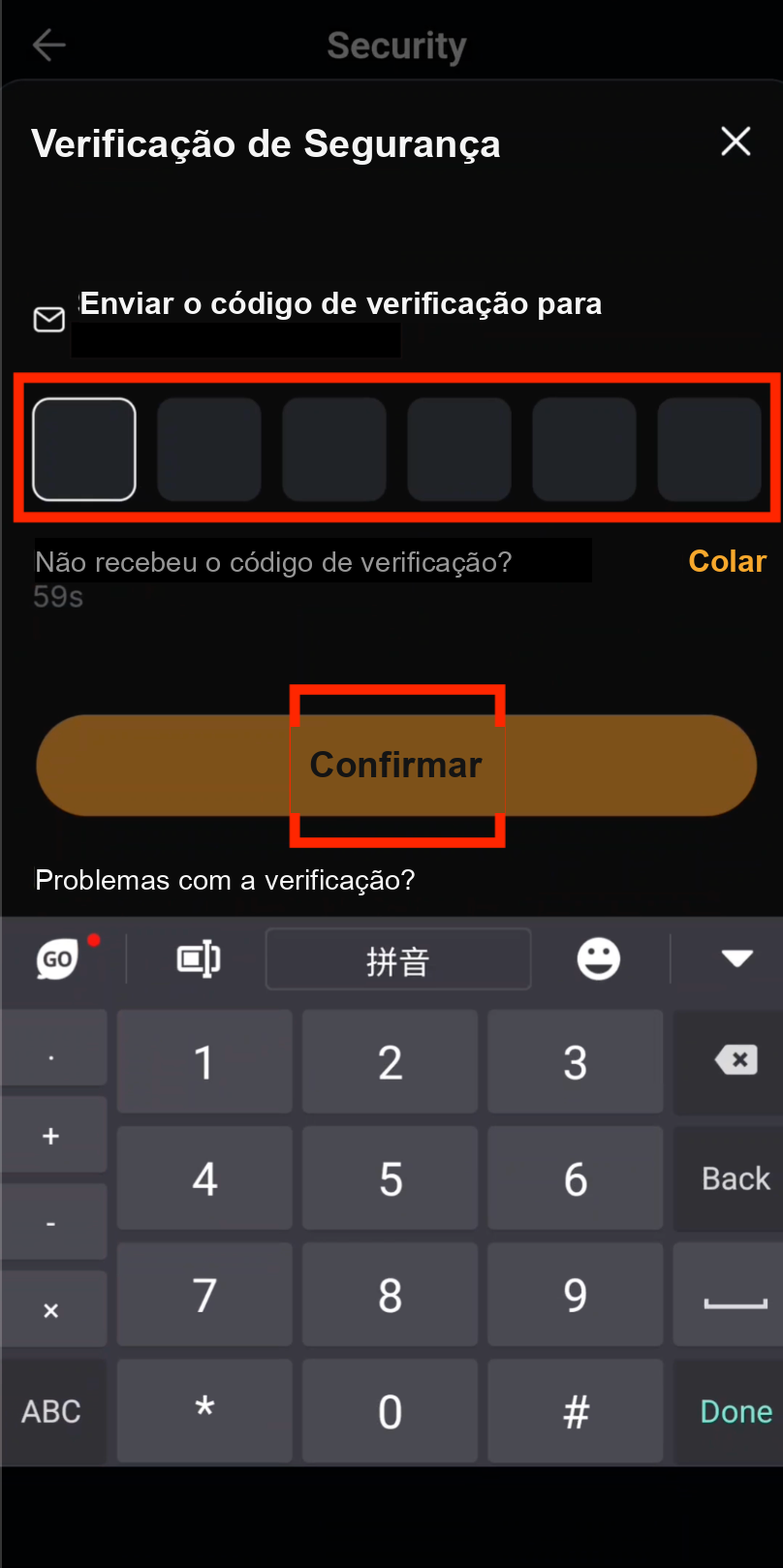 Verificação de e-mail para configuração do 2FA na Bybit