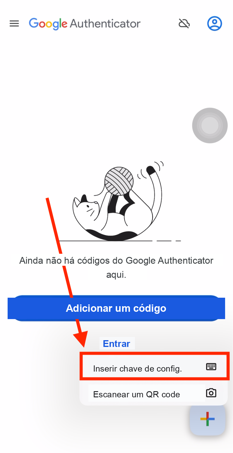 Inserir chave de configuração no Google Authenticator