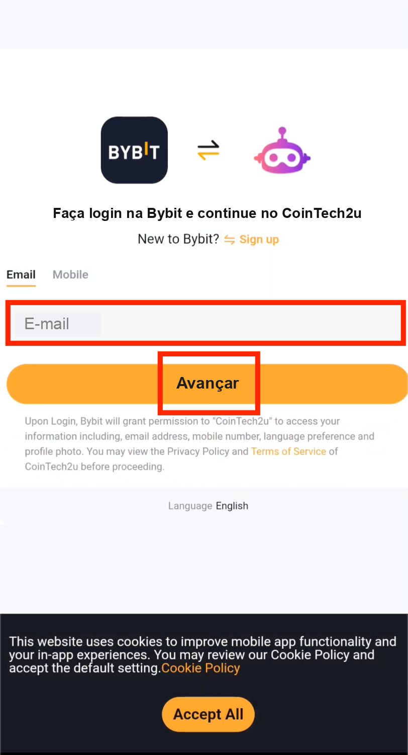 Inserir e-mail da Bybit para a API Rápida