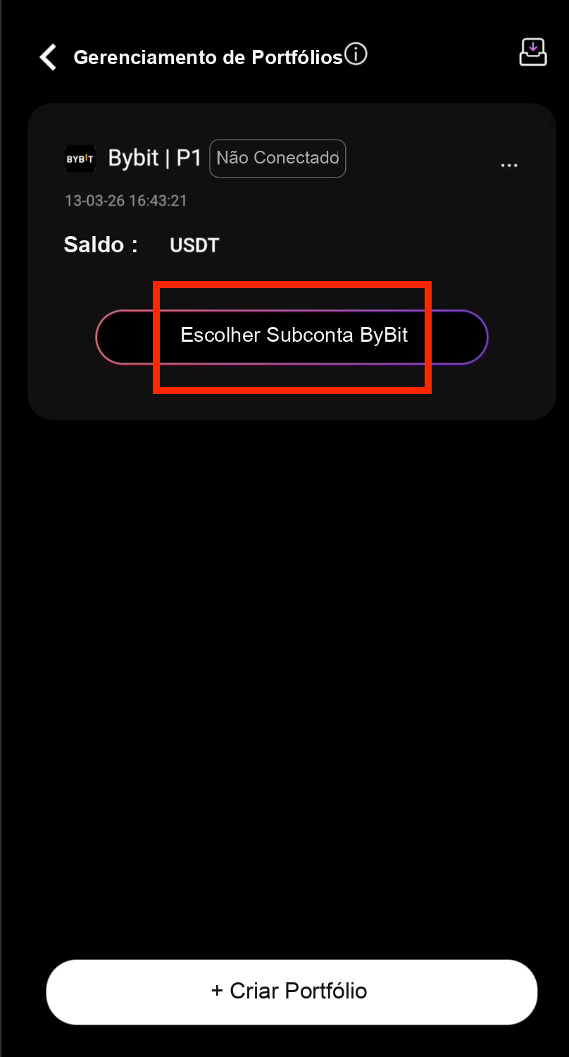 Escolher a subconta Bybit após a vinculação da API
