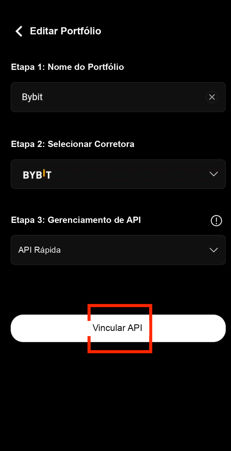 Iniciar a vinculação por API Rápida da Bybit