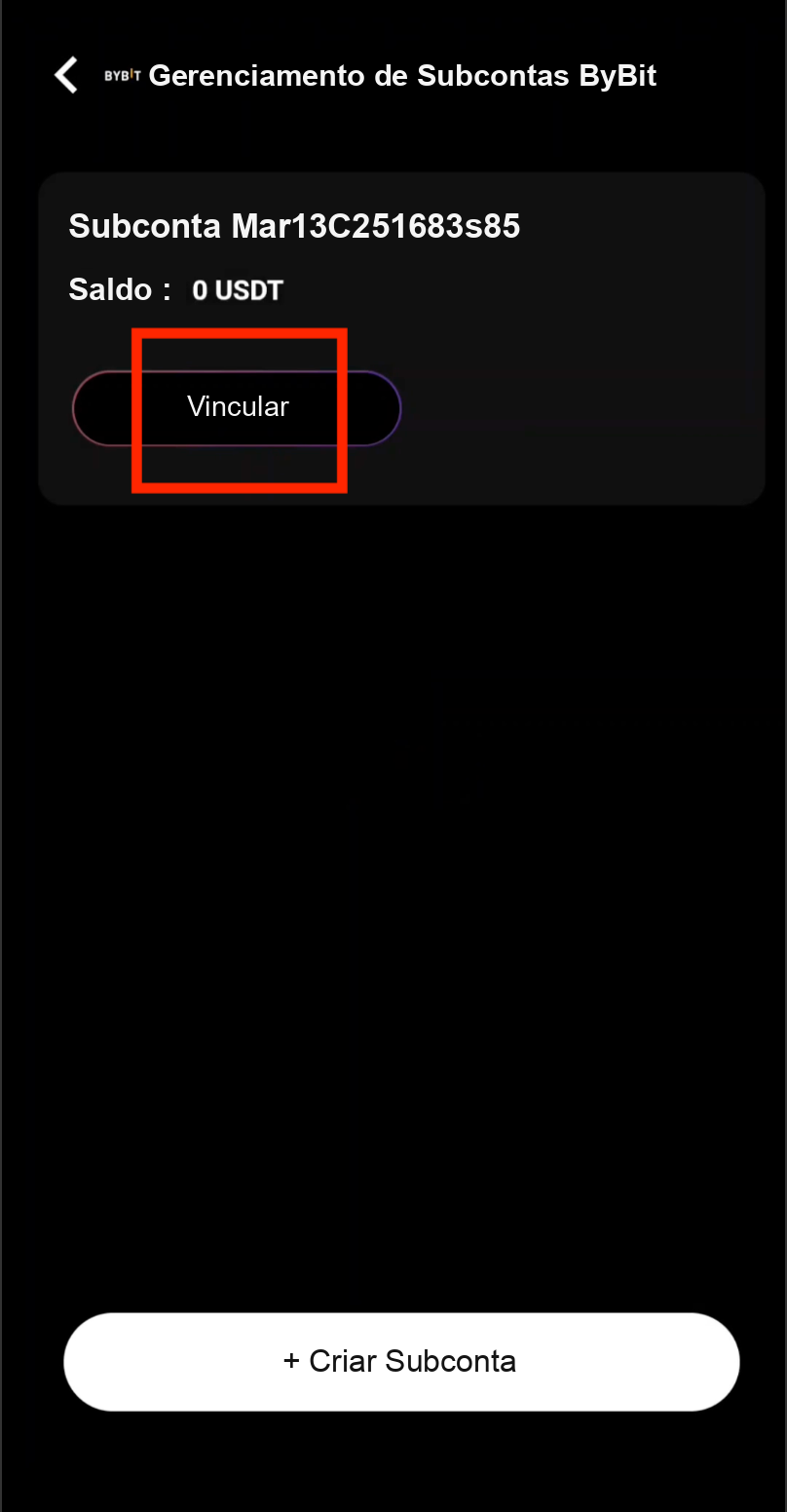 Vincular a subconta Bybit ao portfólio