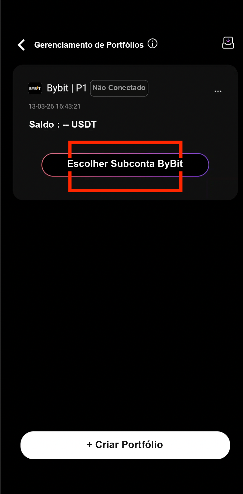 Opção Escolher Subconta Bybit