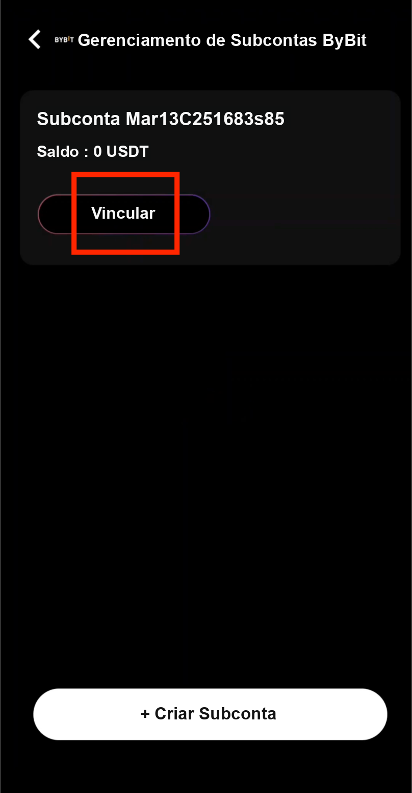 Vincular subconta Bybit ao portfólio