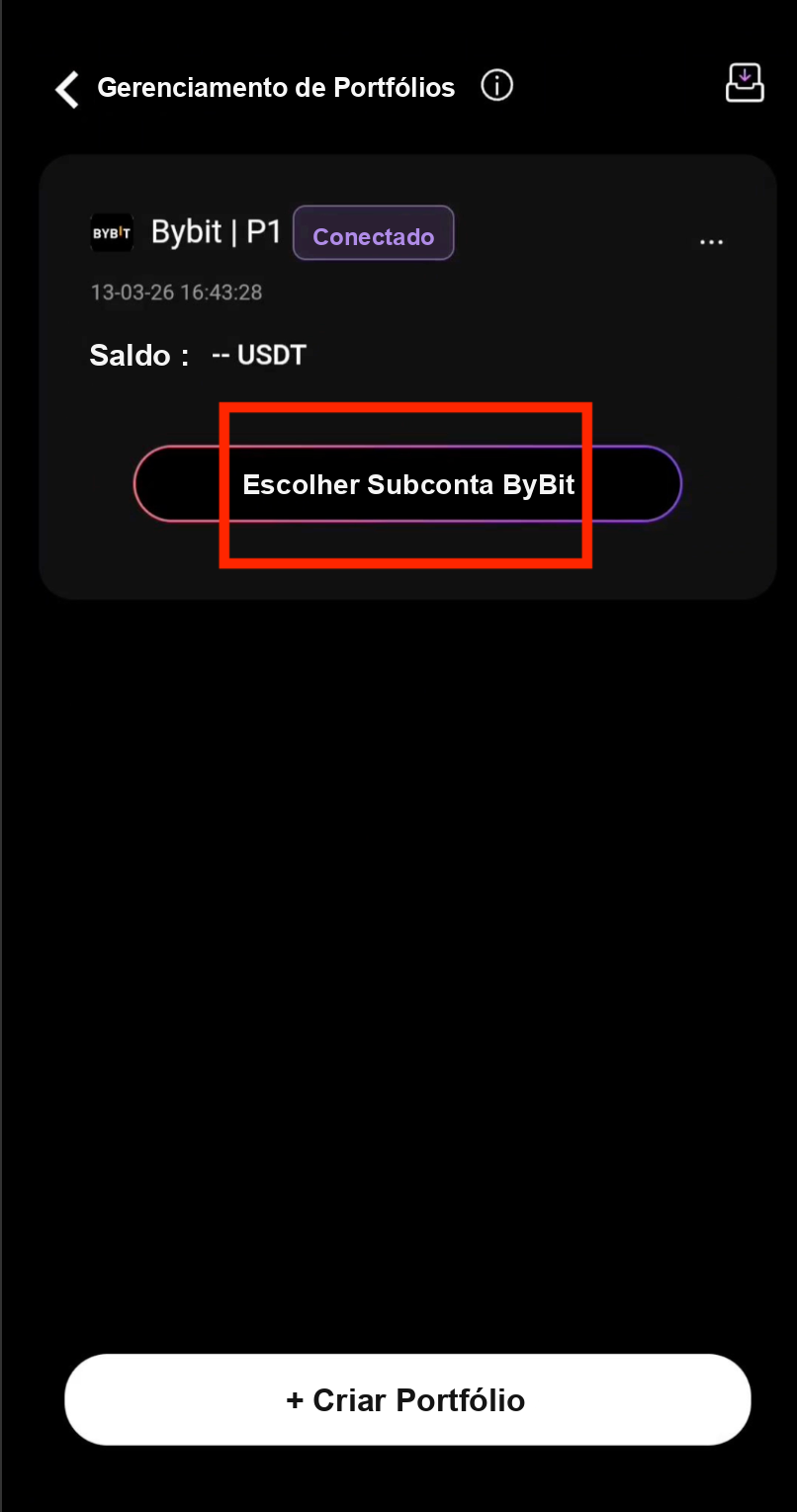 Escolher subconta Bybit para transferência